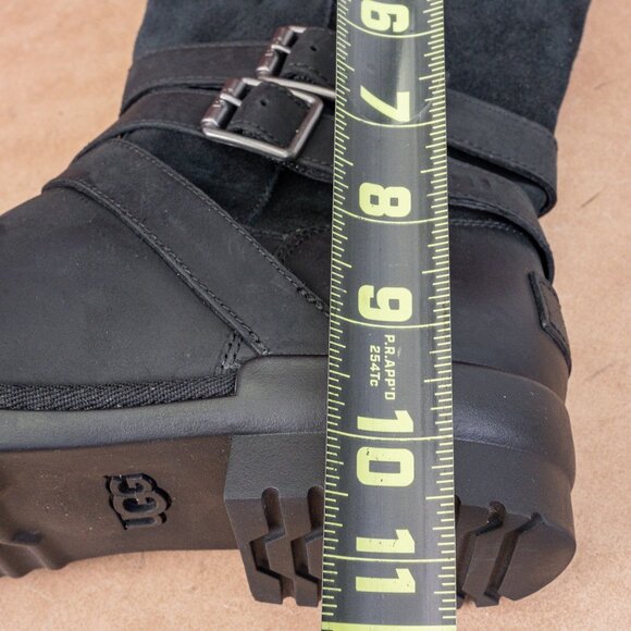 UGG Women Lorna Black Leather Waterproof Shearling Top Mid Calf Boots sz 11 - Picture 6 of 8